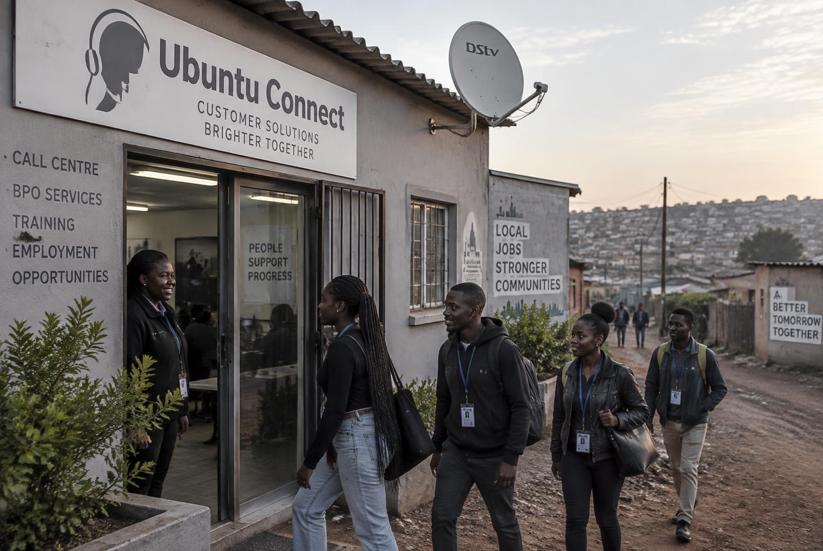Young people arriving for work at the Mining for HOPE community contact centre in a peri-urban South African settlement
